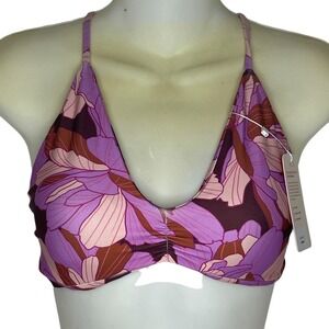 Midori Irie Mia Top Lavender Floral Print Halter Back Tie Bikini Swim Top Medium